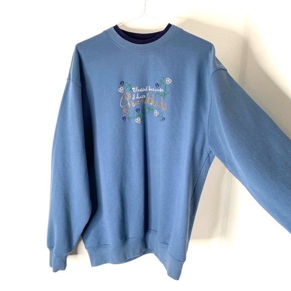 Embroidered Vintage Blue Grandma Sweatshirt - Picture 2 of 5